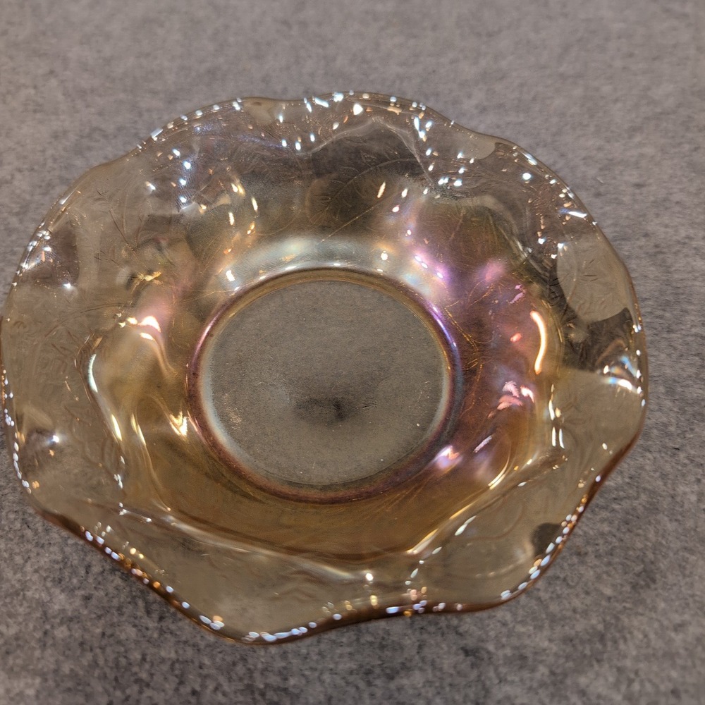 Vintage Jeanette Glass Iridescent Floragold Ruffle Edge‎ Bowl Lotus Flower - Picture 2 of 7